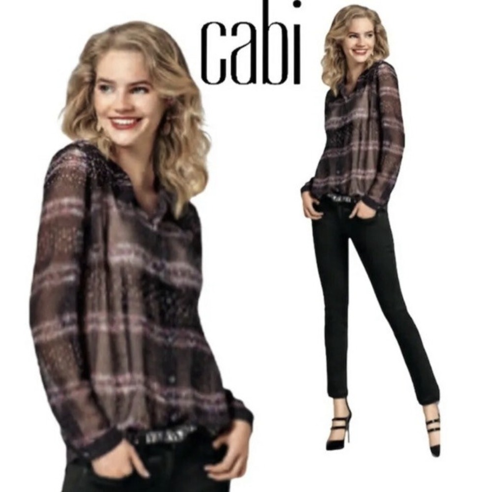 Cabi Women Calligrapher Brush Paris Blouse Sheer Multicolor Top 3249 Size M